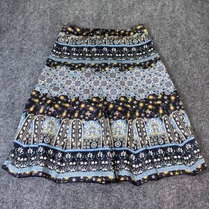 Caroll Paris Silk Skirt Blue Floral Paisley Border Print Made in France T36